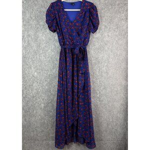 Disney Snow White and the Seven Dwarves Maxi Wrap Dress‎ M Royal Blue Red Floral